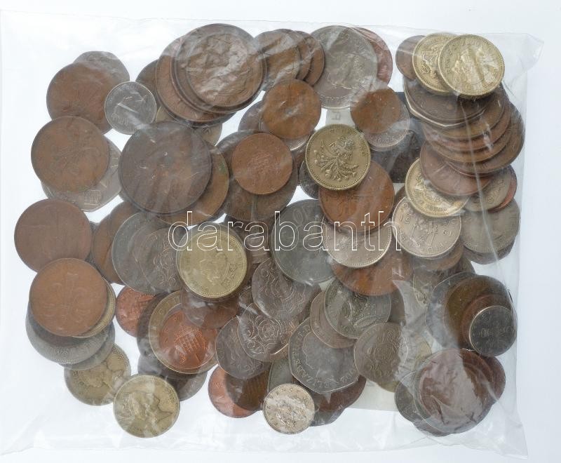 Nagy-Britannia vegyes érmetétel mintegy ~800g súlyban, közte 1998. 2P 'Technológia' + 1983-2001. 1P (15db) + Guernsey 1997. 50p Cu-Ni T:vegyes United Kingdom mixed coin lot (~800g) within 1998. 2 Pounds 'Technology' + 1983-2001. 1 Pound