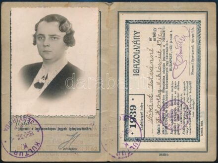 1939 Fényképes igazolvány a Nemzeti Sportuszodába