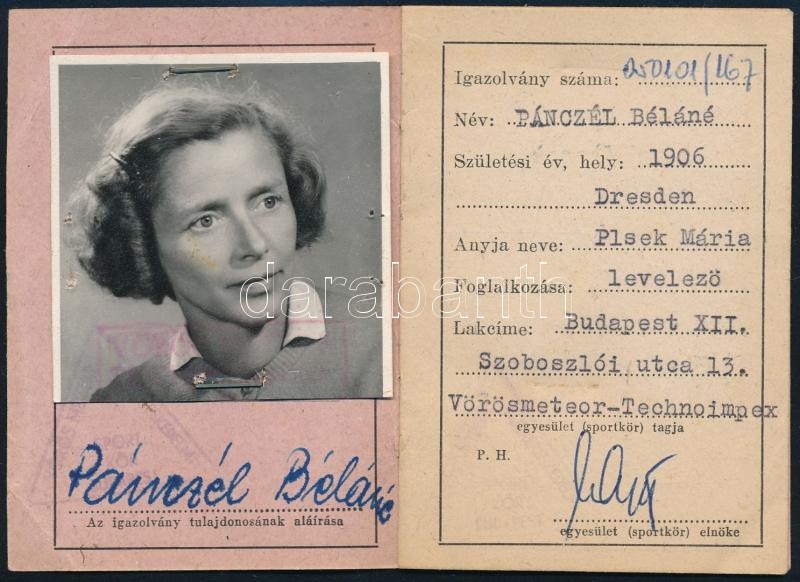 1955 Arcképes természetjáró igazolvány