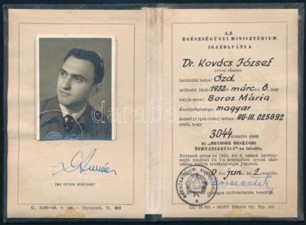 1960 Arcképes orvosi igazolvány