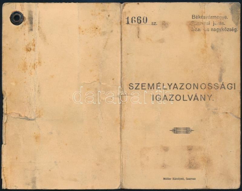 1937 Szarvas, fényképes személyazonossági igazolvány - Image 2