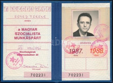 1987 MSZMP kerületi bizottsági arcképes igazolvány
