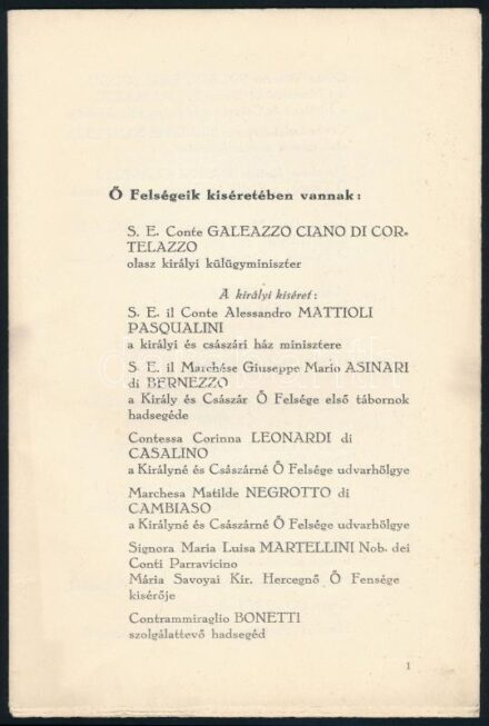 1937 III. Viktor Emánuel olasz király magyarországi részletes programja, 16p