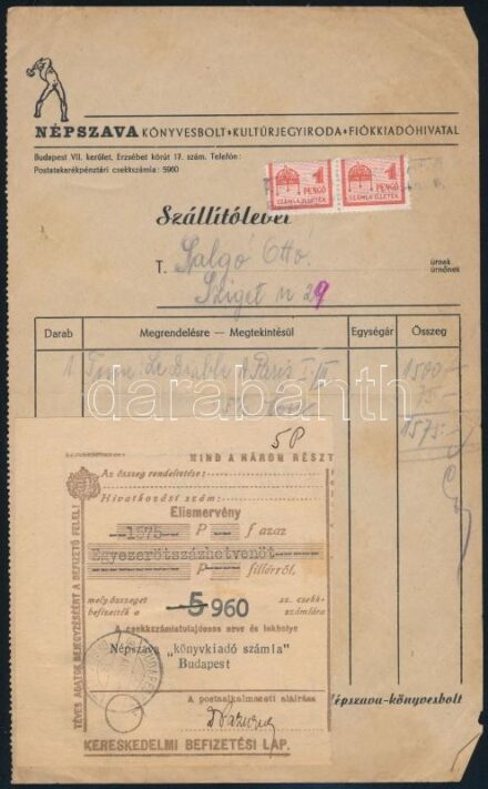 1945 Népszava szállítólevél