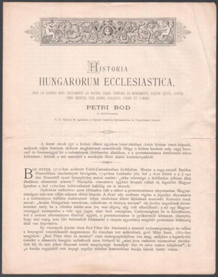 1885 Bp., Bod Péterrel kapcsolatos tájékoztató prospektus