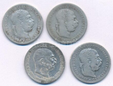 Ausztria 1893-1915. 1K Ag 'I. Ferenc József' (4db, 2xklf) T:2-3 patina Austria 1893-1915. 1 Corona Ag 'Franz Joseph I' (4pcs, 2xdiff) C:XF-F patina Krause KM#2804, KM#2820