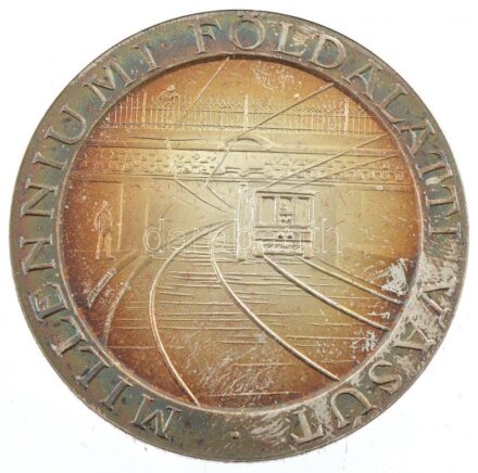 1996. 'Budapesti Közlekedési Részvénytársaság 1896-1996 / Milleniumi Földalatti Vasút' kétoldalas, peremen jelzett Ag emlékérem dísztokban (36,09g/0,925/42,5mm) T:2 patina