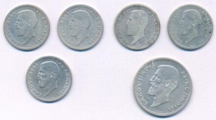 Románia 1910. 50b Ag 'I. Károly' (4x) + 1911. 50b Ag 'I. Károly' + 1911. 1L Ag 'I. Károly' T:2-,3 Romania 1910. 50 Bani Ag 'Carol I' + 1911. 50 Bani Ag 'Carol I' + 1911. 1 Leu Ag 'Carol I' C:VF,F Krause KM#41, KM#42