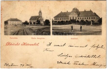 1899 (Vorläufer) Hatvan, Parókia, Római katolikus templom, Grassalkovich kastély. Hoffmann M. L. kiadása (Rb)