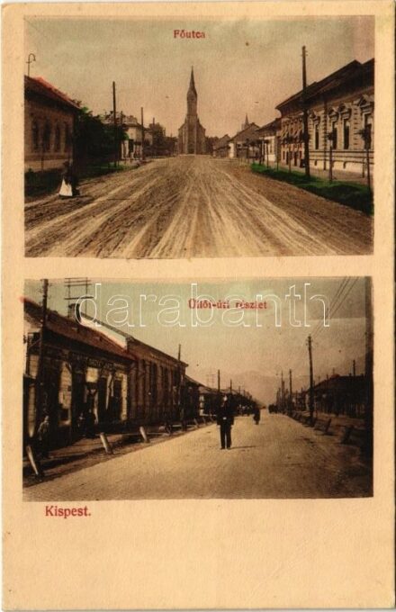 Budapest XIX. Kispest, Fő utca, Üllői úti részlet, kávéház. Thienschmiedt E. kiadása (ázott / wet damage)