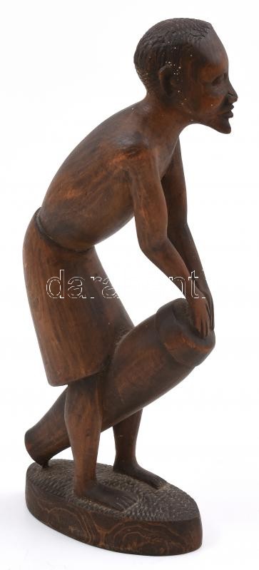 Afrikai tamtam dobos figura, faragott fa, m: 26 cm