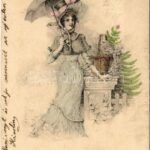 1905 Fröhliche Weihnachten / Christmas greeting art postcard with lady (b)