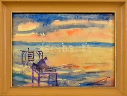 AB jelzéssel: Horgász. Akvarell, pasztell, papír, üvegezett fakeretben, 24x31,5 cm