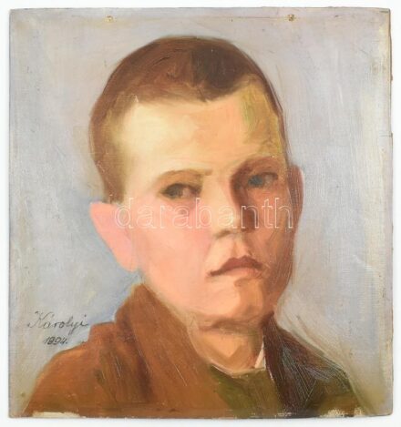 Károlyi jelzéssel, XIX. sz. végén/XX. sz. elején működött magyar festő. Fiú portré, 1894. Olaj, vászon, kartonra kasírozva. 30x30 cm