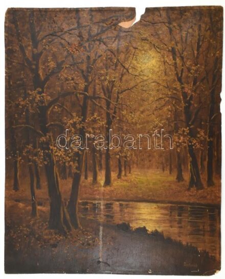 Markovich jelzéssel: Erdei fények. Olaj, karton. Hátoldalán Postatakarékpénztár aukciós raglapjával 1929-ből. Sérült. 59×48,5 cm
