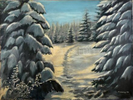 Koronczay jelzéssel, XX. sz. első fele/közepe. Téli havas táj. Olaj, vászon. 60x80 cm