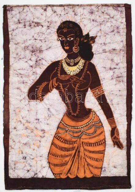 Batikolt, festett szövet, dél-ázsiai figurával, 82x57 cm