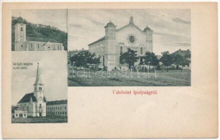 Szilágysomlyó, Simleu Silvaniei; Görög katolikus templom és állami iskola, zsinagóga. Sternberg Ignác kiadása / churches, school, synagogue