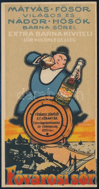 Mátyás Fősör - Fővárosi sör litho számolócédula