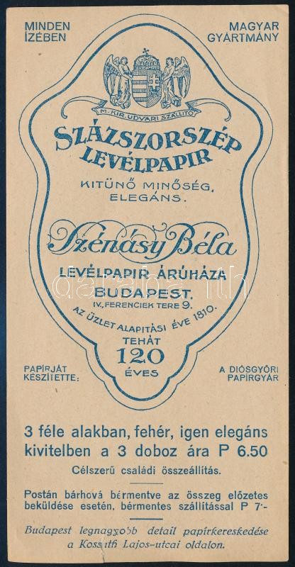 Százszorszép levélpapír - Szénásy Béla számolócédula