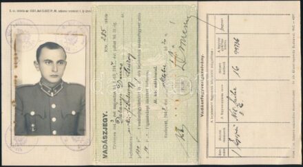 1943 Bp., Főhadnagy számára kiállított fényképes vadászjegy