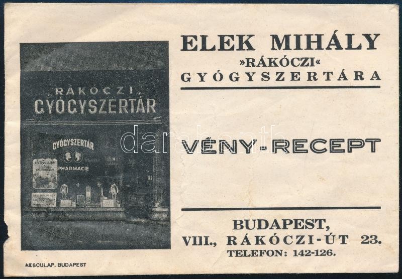 Elek Mihály Rákóczi Gyógyszertára receptboríték