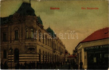 Komárom, Komárnó; Kiss Baross utca, Schwartz Samu zsidó üzlete / street, Jewish shop (EK)