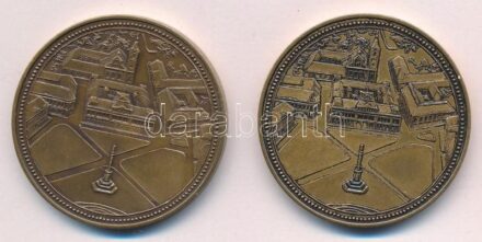 2006. 'A Szentháromság tér felújításáért - Baja 2006' kétoldalas Br emlékérem kapszulában (42,5mm) + DN 'Szentháromság tér' Br emlékérem kapszulában (42,5mm) T:1- patina, karc