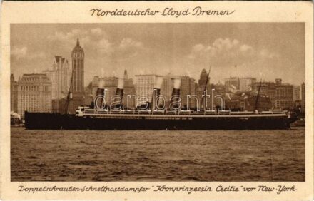 Doppelschrauben-Schnellpostdampfer 'Kronprinzessin Cecilie' vor New York. Norddeutscher Lloyd Bremen / SS Kronprinzessin Cecilie, German ocean liner (EK)