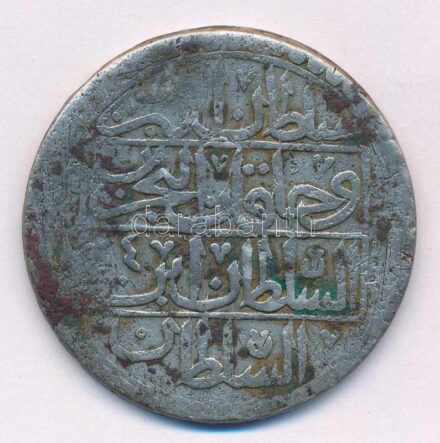 Oszmán Birodalom 1792. (1203/4) Yüzlük Ag (31,33g) T:3 patina, ph. Ottoman Empire 1792. (1203/4) Yüzlük Ag (31,33g) C:F patina, edge error Krause KM#507