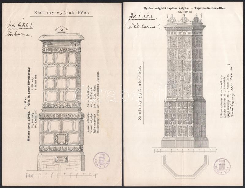 Zsolnay-gyárak Pécs kályhaminták. 2 db