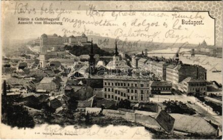 1904 Budapest I. Tabán, Kilátás a Gellérthegyről, Tabáni bor és sorcsarnok. Divald Károly 3. (EK)