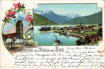 1897 (Vorläufer!) Zell am See, Marktplatz / market square. Art Nouveau, floral, litho (EK)