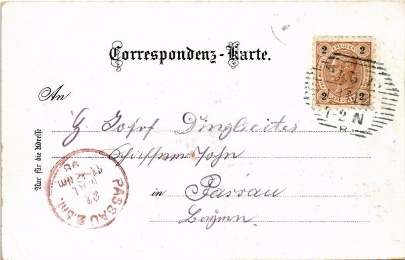 1898 (Vorläufer) Linz, Franz-Josef-Platz, Mariendom, Pöstlingberg. C. Jurischek Kunstverlag. Art Nouveau, floral, litho (EK) - Image 2