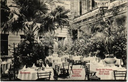 Budapest V. Vadászkürt szálloda (igazgató Kommer Ferenc), Pálmakert. Türr István utca 5. / Jardin des Palmes Court Yord