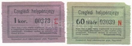 ~1930-1940. 'Czeglédi helypénzjegy' 60 fillér és 1 korona értékben (2xklf) T:III sarokhiány