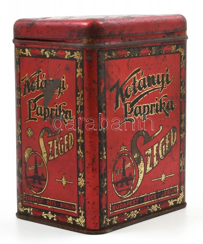 Kotányi paprika fém doboz, kopásnyomokkal, 16,5×12,5×9,5 cm - Image 2