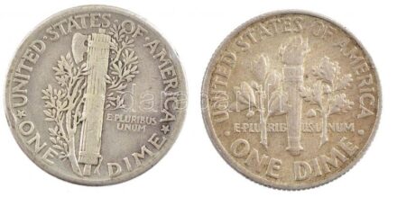 Amerikai Egyesült Államok 1944. 1d Ag 'Mercury' + 1964. 1d Ag 'Roosevelt' T:2- patina USA 1944. 1 Dime Ag 'Mercury' + 1964. 1 Dime Ag 'Roosevelt' C:VF patina