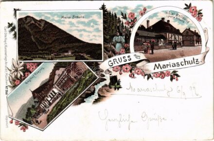 1897 (Vorläufer!) Maria Schutz bei Semmering, Mariaschutz; Hotel Bellevue, Gasthof Prasch / hotel, inn. Carl Otto Hayd Kunstverlags-Anstalt Art Nouveau, floral, litho (EK)