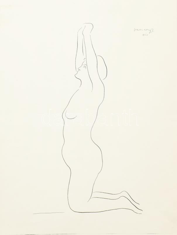 Vaszary János (1867-1939): Női aktok, 4 db grafika. Ofszet, papír, jelzett a nyomaton. 50x35cm