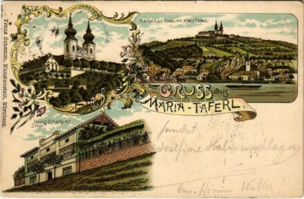 1903 Maria Taferl, Marbach a. d. Donau mit Maria-Taferl, Georg Schachners Salon / pilgrimage church, salon. Franz Schemm Kunstanstalt Art Nouveau, floral, litho (EK)
