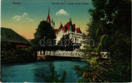 1916 Kassa, Kosice; Hernád folyó a Szent István híddal. Vasúti levelezőlapárusítás 7. 1916. / Hornád river, bridge
