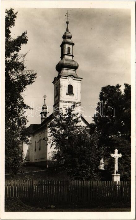 1941 Ökörmező, Volove Polje, Volové, Mizhhirya; Görög katolikus templom / Greek Catholic church + kétnyelvű bélyegzés / bilingual cancellation