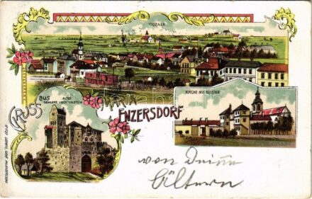 1901 Maria Enzersdorf, Totale, Schloss Liechtenstein, Kirche mit Kloster / pilgrimage church, castle. Ludwig Graf Art Nouveau, floral, litho (EK)