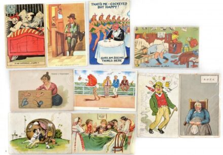 Kb. 87 db főleg RÉGI humoros motívum képeslap vegyes minőségben / Cca. 87 mostly pre-1945 humorous motive postcards in mixed quality