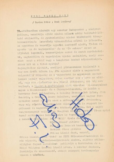 Hobó - Földes László aláírt lap a Földes-féle zenész lexikonból