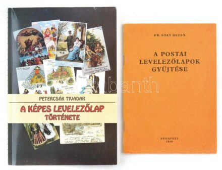 2 db képeslapgyűjtéssel kapcsolatos könyv: - Petercsák Tivadar: A Képes Levelezőlap Története. Miskolc. 207 oldal. 1994. / History of the postcard. 207 p. + dr. Sóky Dezső: A postai levelezőlapok gyűjtése. Bp., 1980. Mabeosz.