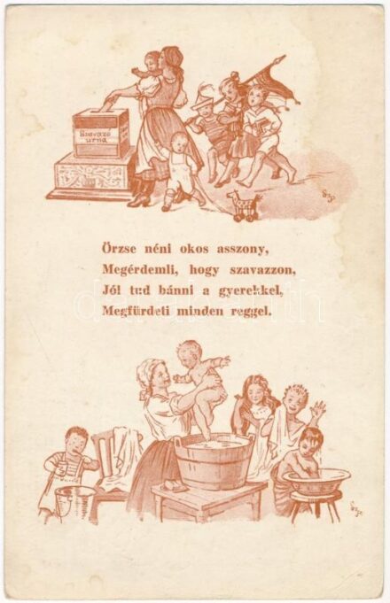 Örzse néni okos asszony... Kiadja az Országos Stefánia Szövetség az anyák és csecsemők védelmére. Magyar Anyák ti tehetitek naggyá Magyarországot! / Hungarian propaganda postcard, Mother and child protective movement (EK)