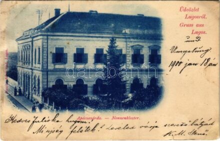 1900 Lugos, Lugoj; Apáca zárda. Auspitz Adolf kiadása / nunnery (ázott / wet damage)