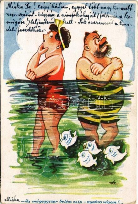 1950 Ha mégegyszer belém csíp - nyakon vágom!... / marriage humour, beach (EK)